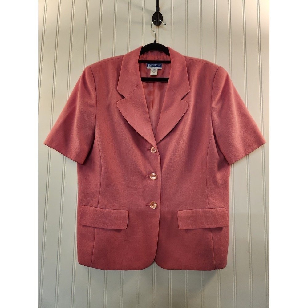 Vintage Pendleton Women's Pink Short Sleeve Blazer Size 14 Classic Preppy Office